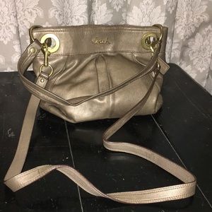 Coach metallic gray cross body with straps